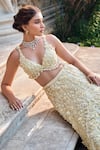 Shop_Seema Gujral_Yellow Net Beads, Sequins, Embroidery Plunge Neck Three-dimensional Lehenga Set _Online_at_Aza_Fashions
