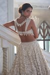 Seema Gujral_Ivory Net Pearls, Embroidery, Beads Square Neck Cut Work Lehenga Set _Online_at_Aza_Fashions