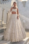 Buy_Seema Gujral_Ivory Net Pearls, Embroidery, Beads Square Neck Cut Work Lehenga Set _at_Aza_Fashions