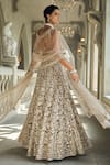Seema Gujral_Gray Organza Pearls, Sequins, Beads, Embroidery V-neck Ash Grey Lehenga Set _Online_at_Aza_Fashions