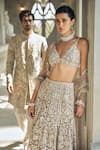 Buy_Seema Gujral_Gray Organza Pearls, Sequins, Beads, Embroidery V-neck Ash Grey Lehenga Set _Online_at_Aza_Fashions