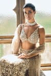 Shop_Seema Gujral_Gray Organza Pearls, Sequins, Beads, Embroidery V-neck Ash Grey Lehenga Set _Online_at_Aza_Fashions