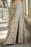 Seema Gujral_Gray Organza Pearls, Sequins, Beads, Embroidery V-neck Ash Grey Lehenga Set _at_Aza_Fashions