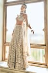 Buy_Seema Gujral_Gray Organza Pearls, Sequins, Beads, Embroidery V-neck Ash Grey Lehenga Set 