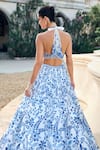 Seema Gujral_Blue Tissue, Organza Applique Halter Neck Lehenga Set _Online_at_Aza_Fashions