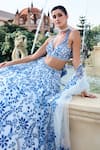 Shop_Seema Gujral_Blue Tissue, Organza Applique Halter Neck Lehenga Set _Online_at_Aza_Fashions