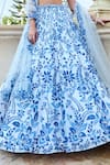 Seema Gujral_Blue Tissue, Organza Applique Halter Neck Lehenga Set _at_Aza_Fashions