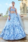 Buy_Seema Gujral_Blue Tissue, Organza Applique Halter Neck Lehenga Set _at_Aza_Fashions