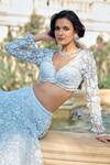 Shop_Seema Gujral_Blue Net Embroidery, Applique V-neck Three-dimensional Lehenga Set _Online_at_Aza_Fashions