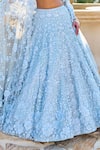 Shop_Seema Gujral_Blue Net Embroidery, Applique V-neck Three-dimensional Lehenga Set 