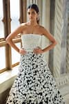 Seema Gujral_Black Net Embroidery, Beads Bandeau Neck Floral Corset Lehenga Set _Online_at_Aza_Fashions