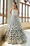 Buy_Seema Gujral_Black Net Embroidery, Beads Bandeau Neck Floral Corset Lehenga Set _at_Aza_Fashions