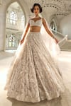 Buy_Seema Gujral_Silver Net Sequins, Embroidery Sweetheart Neck Floral Lehenga Set _at_Aza_Fashions