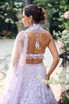 Seema Gujral_Lilac Net Sequins, Beads, Embroidery Halter Neck Three-dimensional Lehenga Set _Online_at_Aza_Fashions