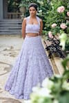Shop_Seema Gujral_Lilac Net Sequins, Beads, Embroidery Halter Neck Three-dimensional Lehenga Set _Online_at_Aza_Fashions