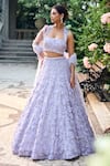 Seema Gujral_Lilac Net Sequins, Beads, Embroidery Halter Neck Three-dimensional Lehenga Set _at_Aza_Fashions