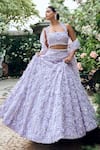 Buy_Seema Gujral_Lilac Net Sequins, Beads, Embroidery Halter Neck Three-dimensional Lehenga Set _at_Aza_Fashions