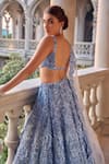 Seema Gujral_Blue Net Embroidery, Cut Work Square Neck Lehenga Set _Online_at_Aza_Fashions