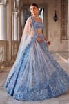 Buy_Seema Gujral_Blue Net Embroidery, Cut Work Square Neck Lehenga Set _at_Aza_Fashions