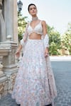 Seema Gujral_Multi Color Organza, Net Pearls, Sequins, Beads, Embroidery V-neck Lehenga Set _at_Aza_Fashions