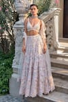 Buy_Seema Gujral_Multi Color Organza, Net Pearls, Sequins, Beads, Embroidery V-neck Lehenga Set _at_Aza_Fashions