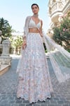 Buy_Seema Gujral_Multi Color Organza, Net Pearls, Sequins, Beads, Embroidery V-neck Lehenga Set 
