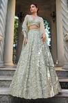 Buy_Seema Gujral_Green Net Sequins, Embroidery Sweetheart Three-dimensional Sage Lehenga Set _at_Aza_Fashions