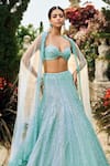 Buy_Seema Gujral_Turquoise Net Sequins, Beads Sweetheart Neck Blue Lehenga Set _Online_at_Aza_Fashions