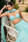 Seema Gujral_Turquoise Net Sequins, Beads Sweetheart Neck Blue Lehenga Set _at_Aza_Fashions