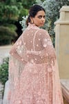 Shop_Seema Gujral_Peach Net Sequins, Embroidery Sweetheart Neck Three-dimensional Lehenga Set _at_Aza_Fashions