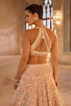 Seema Gujral_Multi Color Net Beads, Applique, Sequins, Pearls Three-dimensional Lehenga Set _Online_at_Aza_Fashions