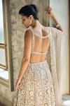 Buy_Seema Gujral_Beige Tissue, Silk, Organza Sequins, Beads, Embroidery Chandelier Lehenga Set _Online_at_Aza_Fashions