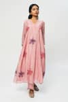 Buy_Pants and Pajamas_Pink Chanderi Embroidery V-neck Long Kurta _Online_at_Aza_Fashions