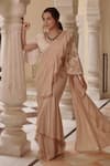 Buy_Shreeka_Ivory Georgette, Silk, Crepe Sequins, Embroidered Blouse And Pre-draped Saree Set _at_Aza_Fashions