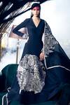 Shreeka_Black Silk Crepe Embroidery Pipe V Neck Flower Chintz Anarkali Set _Online_at_Aza_Fashions