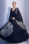 Buy_Shreeka_Black Silk Crepe Embroidery Pipe V Neck Flower Chintz Anarkali Set _at_Aza_Fashions