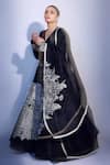 Buy_Shreeka_Black Silk Crepe Embroidery Pipe V Neck Flower Chintz Anarkali Set 