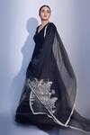 Shreeka_Black Silk Crepe Embroidery Pipe V Neck Flower Chintz Anarkali Set _Online