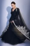 Buy_Shreeka_Black Silk Crepe Embroidery Pipe V Neck Flower Chintz Anarkali Set _Online