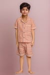 Buy_Arihant Rai Sinha_Orange Checked Cotton Shirt And Shorts Set For Boys _at_Aza_Fashions
