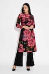 Buy_SHASHA GABA_Multi Color Polyester Round Neck Floral Straight Kurta _at_Aza_Fashions