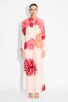 Buy_SHASHA GABA_Pink Mandarin Collar Floral Print Pintuck Shirt _at_Aza_Fashions