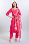 Buy_Samyukta Singhania_Pink Viscose, Chanderi Embroidery Round Neck Kurta Set _at_Aza_Fashions