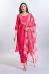 Buy_Samyukta Singhania_Pink Viscose, Chanderi Embroidery Round Neck Kurta Set _Online_at_Aza_Fashions
