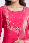 Samyukta Singhania_Pink Viscose, Chanderi Embroidery Round Neck Kurta Set _at_Aza_Fashions