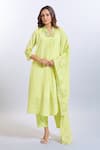 Samyukta Singhania_Yellow Embroidery V-neck Kurta Set _Online_at_Aza_Fashions
