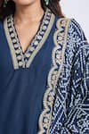 Samyukta Singhania_Navy Viscose, Silk Embroidery Split V-neck Blue Kurta Set _at_Aza_Fashions