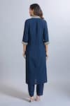 Shop_Samyukta Singhania_Navy Viscose, Silk Embroidery Split V-neck Blue Kurta Set _at_Aza_Fashions