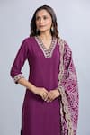Buy_Samyukta Singhania_Purple Viscose, Silk Embroidery V-neck Kurta Set _Online_at_Aza_Fashions