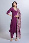 Shop_Samyukta Singhania_Purple Viscose, Silk Embroidery V-neck Kurta Set _Online_at_Aza_Fashions